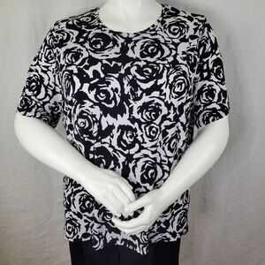 Allison Daley Black and White Floral‎ Print Top